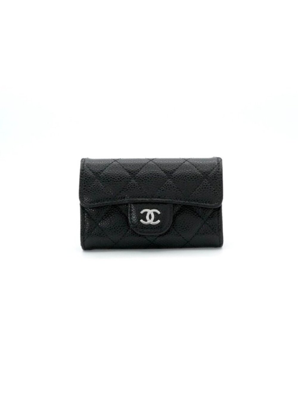 Chanel Card Case Black Silver Quilted Classic Flap CC Logo Coin Purse